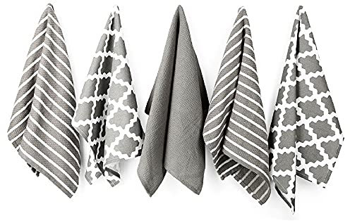 Penguin Home Premium-Geschirrtuch aus 100% Reiner Baumwolle für die Küche, Set mit 5 Küchentüchern, weiche und langlebige Küchentücher, Handtuch-Set, maschinenwaschbar, 65 x 45 cm, Farbe – Grau