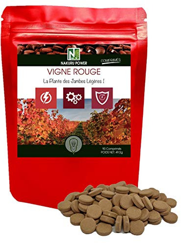 NAKURU | Vigne Rouge | Gamme Power | Fabriqué en France | La Plante des Jambes Légères! | (90 Comprimés de 550mg / Poids Net: 49,5g)