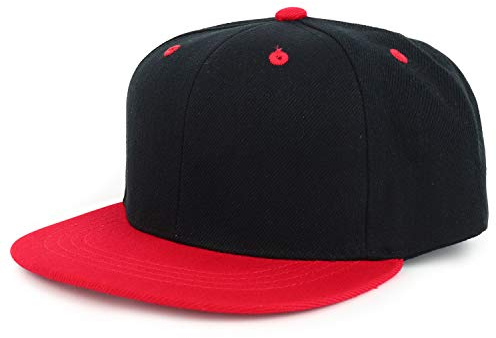 Armycrew Youth Kid's Two Tone Flat Bill Snapback Baseball Cap - Black Red