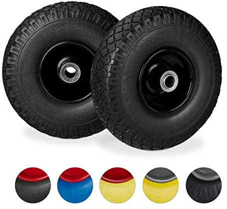 Relaxdays Roue de Diable, Lot de 8, Roue de brouette Caoutchouc, pour axe de 20 mm, 3.00-4, 260 x 85 mm, Noir