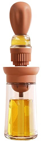 TINMIX Distributeur d'huile avec brosse Distributeur d'huile d'olive en verre pour cuisine, flacon distributeur d'huile 2 en 1 avec pinceau du vinaigre, sauce, barbecue, gril, friture, T-OB21, rouge