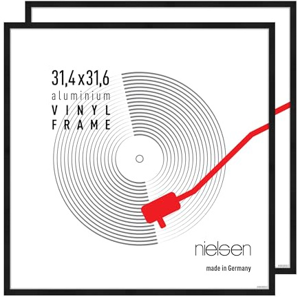 nielsen cadre disque, 31,4 x 31,6 cm (set de 2), aluminium, Noir mat, cadre vinylepour accrocherau format paysage et portrait, verre synthétique, Vinyl Alu