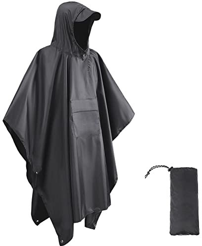 HYCOPROT Regenponcho Leichte Wasserdicht 210T Oxford Ripstop Wiederverwendbar Regencape, Regenponcho mit Brusttasche 3 in 1 Multifunktionaler Regenmantel für Jagd, Trekking, Camping, Angeln (Grau)