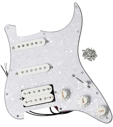 FLEOR Alnico V Caricato Pickguard Set SSH Dual Rail Humbucker per ST Chitarra Elettrica Sostituzione Bianco Perla
