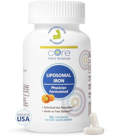 Core Med Science Liposomal Iron Supplement for Women & Men, 90 Capsules