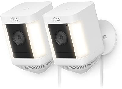 Ring Spotlight Cam Plus Plug-in | Überwachungskamera aussen mit WLAN, HD-Video, Sicherheitskamera mit LED-Flutlicht, Nachtsicht in Farbe, Bewegungserfassung und Sirene | 2 Kameras