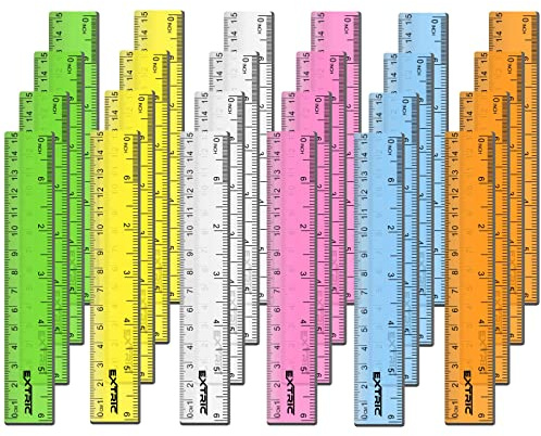Rulers 6 Inch Bulk Classrom, 24 Count Rulers for Kids Assorted Colors, Clear Ruler Metric and Inches, Shatterproof Mini Ruler for Kids