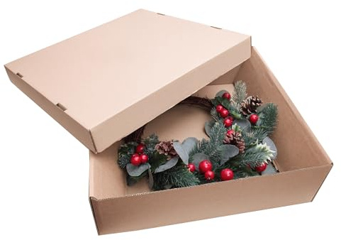 SelfHold Wreath Boxes - Garland Storage & Shipping Cardboard Boxes - Brown (Pack of 10) (600 x 600 x 250mm (Extra Large)) | Gift Boxes | Ideal For Wreaths & Garlands