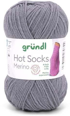 Gründl Hots Socks Merino Uni - Ovillo de lana para calcetines (4 hilos, 50 g/200 m, 75% lana virgen (merino, superwash), 25% poliamida, sin mulesing, certificado Öko-tex Standard, (12 gris acero)