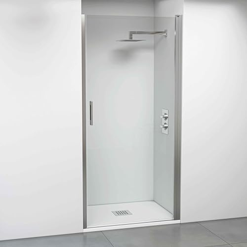Box doccia – Nicchia cabina Doccia porta battente - Senza profili inferiori - Vetro temperato trasparente 6 mm anticalcare - Telai argento lucido - Larghezza adattabile 86-90 cm - Altezza 195 cm