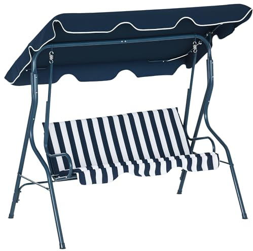 Outsunny Columpio de Jardín de 2-3 Plazas, Balancín de Exterior con Toldo Ajustable en Ángulo, Impermeable y Marco de Acero, para Patio, Balcón, 170x110x153 cm, Azul