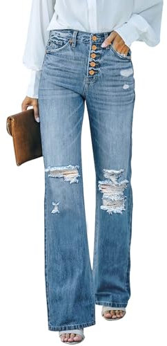 Vetinee Mom Jeans Flared Jeans für Damen Lapis Air Größe Large Passt EU Größe 42 bis EU Größe 44