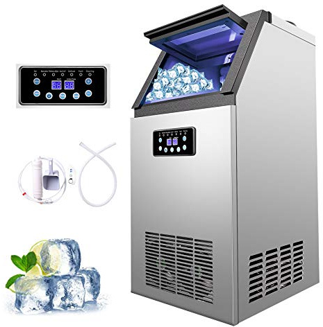 WILPREP 480W Máquina de Hacer Hielo Industrial, 41kg/24 h, Máquina para Hacer Cubitos de Hielo de Acero Inoxidable, Panel de Control LCD Inteligente, para Cafeterías, Bares, Hoteles