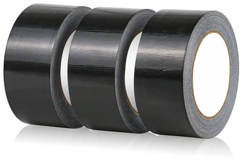 PixiPals Gaffer Tape Black- 48mm x 30m (Pack of 3) - Strong Duct Tape Heavy Duty Adhesive Cloth Tape, Super Sticky And Waterproof Gaffa Tape