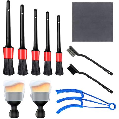 MOSTFUN 11 Piezas Cepillo Limpieza Coche, Brocha Limpieza Coche, Limpieza Coche Interior, Cepillos Detailing Coche, Kit Limpieza Coche para Coche, Motor, Salpicadero, Ruedas y Llantas