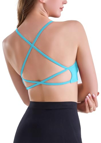 Channo Reggiseno Sportivo da Donna - Imbottiture Removibili, Schiena Incrociata, Orlo Elastico Rinforzato, Adatto a Donne dalla Coppa A alla B. (Confezione da 1 Azzurro Laguna M)