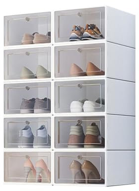 ZHTLTHZ Lot de 10 boîtes à chaussures empilables transparentes - Organisateur de chaussures - Rangement de chaussures - Boîte de rangement pour chaussures - Taille 45 - Blanc