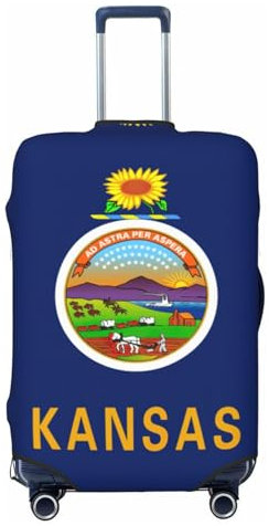 axzttupy Copertura per valigia grande con stampa bandiera dello stato del Kansas adatta a quasi tutti i bagagli protezione personalizzata per bagagli da viaggio, Nero, XL