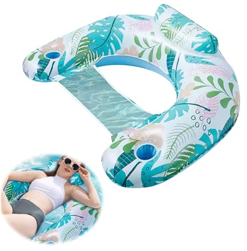 Efymosce Bouee Piscine, 4 in 1 Matelas Gonflable Piscine, Portable Hamac d'eau Gonflable, Fauteuil Gonflable de Piscine, Manuelle Jouets de Piscine pour Plage Partie Vacances (S-Bleu)