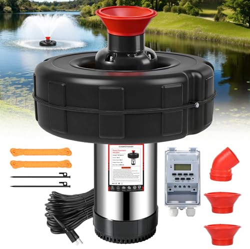 Aeratore per fontana per laghetti, pompa galleggiante da 1 HP 15000 GPH con timer e cavo da 30 m, sistema a getto in acciaio inox, per grandi laghetti e laghi all'aperto