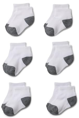 Amazon Essentials Calcetines Tobilleros Deportivos de Alto Rendimiento, Amortiguación por Zonas, Soporte para el Arco Unisex niños, 6 Pares, Blanco, Small (2-4 años)