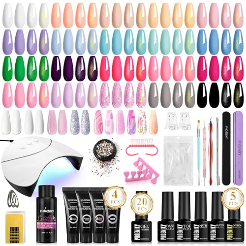PHOENIXY 20+5 PCS Kit Uñas Semipermanentes con Lámpara y Uñas Extendido Gel