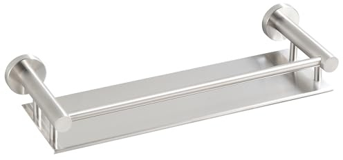 BGL Vägghylla för badrum, nickel, 40 cm – modern, rostfri duschhylla med skyddslist, platsbesparande badrumsorganisatör för schampo