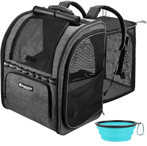 Expandable Cat Carrier Backpacks with Breathable Mesh, Pet Carrier Backpack for Cats Small Dogs Puppies Up to 20 Lbs, Dog Carrier Backpack Great for Travel/Hiking/Camping/Outdoor-Dark Grey
