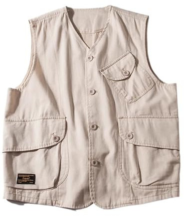 CNYUON Herr arbetskläder väst utomhus lätt last safari fiskevästar skytte resa med fickor flera fickor, Vitt, 3XL