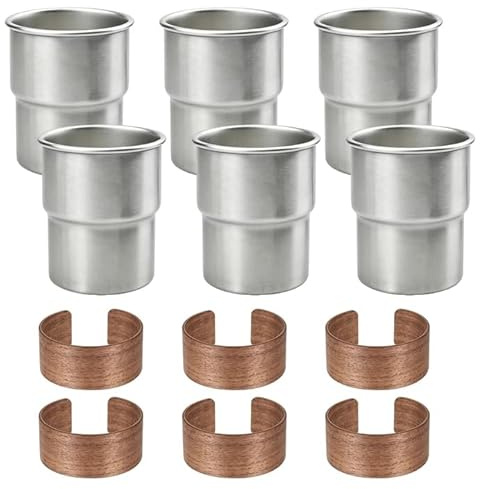 VEGOATY Lot de 6 gobelets en acier inoxydable : 300 ml Gobelet en métal sans poignée avec manchon en bois, gobelets empilables en acier inoxydable pour anniversaires, pique-niques, gobelets de voyage