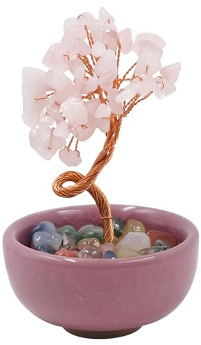 Esxiaze Rose Quartz Crystal Tree Healing Crystal Tree Life, Handmade Pink Gemstone Money Trees for Home Office Decor, Gemstone Money Trees for Positive Energy Good Luck Gifts for Women Birthday