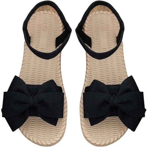 Bekväm promenadsandal för dam - ortopediska sandaler öppen tå platta sandaler sommar rosett blomma vackra utomhusskor avkoppling nakna fötter minimalistisk ankelrem