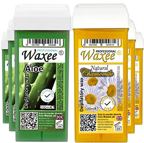 100ml roll-on wax, Colophony free, roller wax cartridge 3 x NATURAL CHAMOMILE + 3 x ALOE