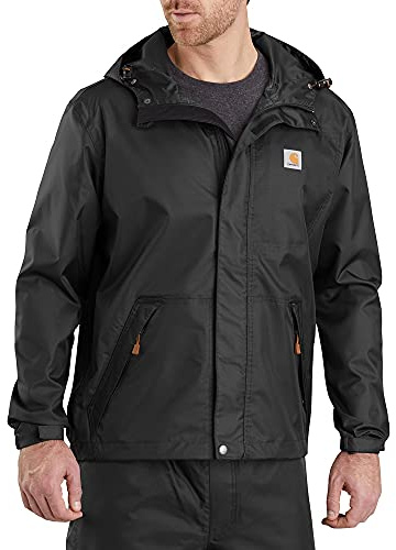 Carhartt Men's Loose Fit Midweight Rain Jacket, Black, Small