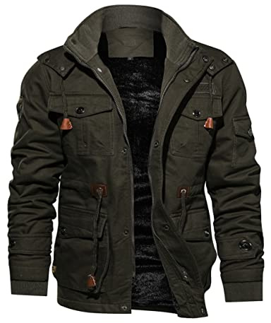 TACVASEN Winter Jackets for Men Thermal Cargo Jacket Mens Winter Fleece Coats with Multi-Pockets Green M