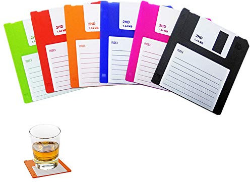 Floppy - Set di 6 sottobicchieri in silicone con scritta retrò, divertenti sottobicchieri per bevande, resistenti al calore, antiscivolo, proteggono i tavoli