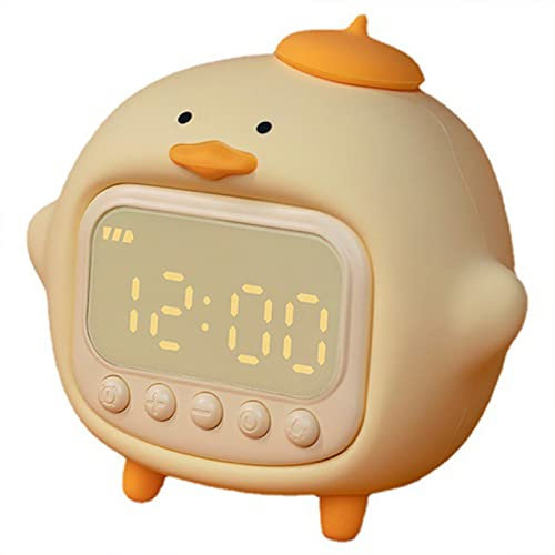 Reloj despertador de pato, luz de noche LED, luz de despertar lindo patito, lámpara portátil de silicona suave, luz nocturna recargable USB, amarillo