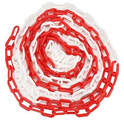 Boxonly Plastic Chain Barriers Link Warning Safety Barrier Parking Space Plastic Chains for Decorative Garden Fence 25mx6mm Red White