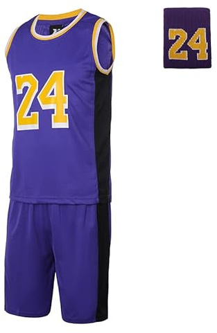 #24 Basketball Jerseys Outfit Tank Top Track Shorts Sport Sets Uniforms with Wristbands for Fans Kids Boys Youths M