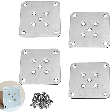 UtySty 4 Pack Leg Mounting Plates Furniture Wooden Legs Mount Flat T-Plate Connector Attachment Bracket Base with Screws for Sofa Cabinet Chair Couche Seat Repair Replacement DIY