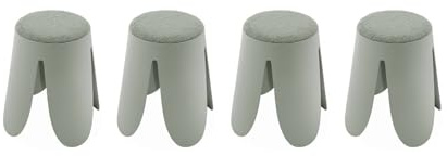 Alice's Home - Set de 4 tabourets empilables Verts céladon. Bouclette texturée. Niki. Ø30 / 44 x H46cm