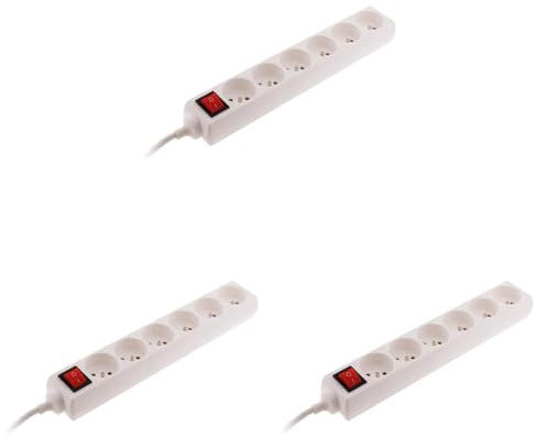Bloc 6 Prises 16A 2P+T avec Interrupteur Blanc - Zenitech (Lot de 3)