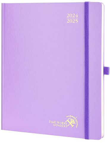 POPRUN Kalender 2025 Buchkalender (Aug.2024-Dez.2025) Hardcover, ca. A4 (26,5 x 21,5 cm), 17-Monate-Terminplaner, Wochenplaner 2025 mit Zertifiziertem Papier - Violett