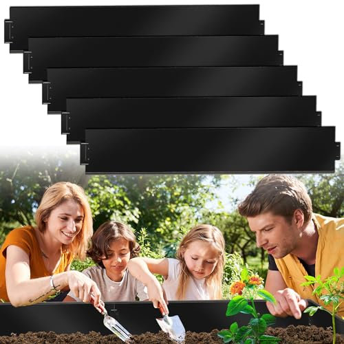Fiqops Rasenkante Beeteinfassung, Verzinkt Metall Beetumrandung 100x18cm Mähkante Palisade Gartenbeet, Langlebig und Wetterbeständig, Einfache Montage, Schwarz (Länge 5m - Höhe 18cm)