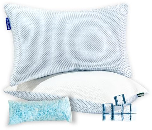 Flanhorest Cuscino rinfrescante in memory foam per dormienti caldi - Cuscino per dormire sul lato e sulla schiena - Queen, 74 x 47 cm, altezza regolabile