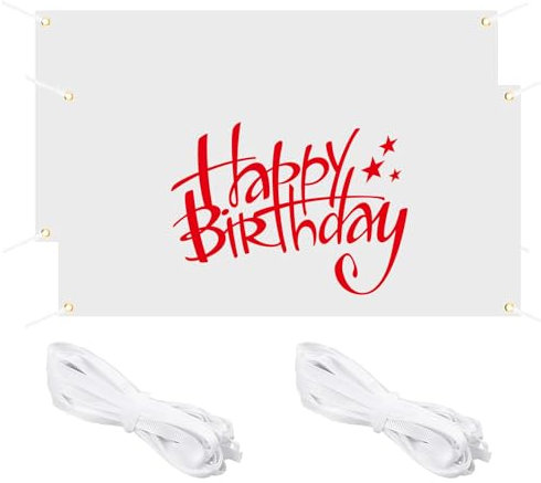 LOREC 2 Sets Großes Leeres Banner Weißes 120x60CM Banner Selbst Gestalten Polyester Blanko Banner Weiß Lackierbar mit Ösen Leinwand Banner Blanko mit 10m Hängendem Seil für DIY Painting Geburtstag