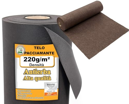 Generico Telo Pacciamatura Contro Le Erbe Infestanti 220g/m² - Resistente allo Strappo e Permeabile all'Acqua - Elevata Resistenza UV - Telo per Orto (20m² (20m x 1m), Marrone)