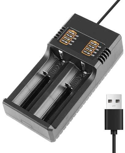 18650 Battery Charger,Fast Dual Charge for 3.7V/3.6V Li-ion Rechargeable Batteries 18650 18500 18490 18350 17670 17500 16340(RCR123) 14500 26650 22650 with USB Cable