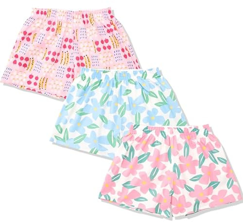 Hialegion Coton Pantalons de Sommeil Dames Boxers Pyjamas de Loisirs Shorts de Sommeil Doux été Pantalons Larges Courtes Dames Pack de 3 L
