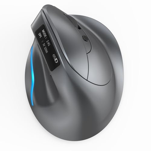 zelotes Mouse Wireless con Display,Ricaricabile,3200DPI,Mouse Verticale Ergonomico Bluetooth,Tri-Mode (BT 5.0/4.0+2.4G Hz),Senza Fili Ottico per PC,Laptop,Tablets